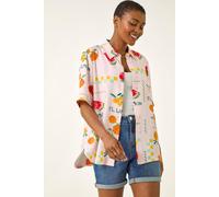 Roman Women's Fruit Print Collared Shirt in Light Pink | Size: 10 Roman Light Pink 10
