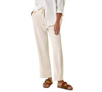 Roman Full Length Linen Trouser for Women UK - Ladies Spring Everyday Summer Holiday Elasticated Waist Comfy Drawstring Soft Relaxed Fit Bottoms Day Out Pants - Stone - Size 14