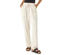 Roman Full Length Linen Trouser for Women UK - Ladies Spring Everyday Summer Holiday Elasticated Waist Comfy Drawstring Soft Relaxed Fit Bottoms Day Out Pants - Natural - Size 14