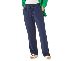 Roman Full Length Linen Trouser for Women UK - Ladies Spring Everyday Summer Holiday Elasticated Waist Comfy Drawstring Soft Relaxed Fit Bottoms Day Out Pants - Navy - Size 20