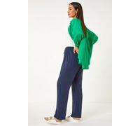 Roman Full Length Linen Trouser for Women UK - Ladies Spring Everyday Summer Holiday Elasticated Waist Comfy Drawstring Soft Relaxed Fit Bottoms Day Out Pants - Navy - Size 20