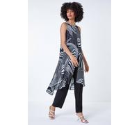 Roman Originals Full Length Printed Overlay Jumpsuit for Women UK - Ladies Everyday Holiday Spring Summer Round Neckline Comfy Soft Evening Vacation Work Party - Black Grey - Size 12