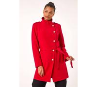 Roman Originals Funnel Neck Buttoned Coat for Women UK - Ladies Everyday Autumn Winter Comfy Soft Evening Vacation Work Party Night Out - Red - Size 18