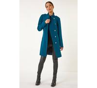 Roman Originals Funnel Neck Buttoned Coat for Women UK - Ladies Everyday Autumn Winter Comfy Soft Evening Vacation Work Party Night Out - Teal - Size 18