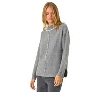 Roman Funnel Neck Seam Detail Jumper for Women UK - Ladies Autumn Everyday Winter Holiday Long Sleeve Soft Drop Shoulder Comfy Warm Feel Top Office Desk Sweaters - Grey - Size 14