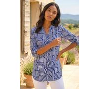 Roman Women's Geo Mono Print Buttoned Blouse in Navy | Size: 14 Roman Navy 14