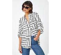 Roman Geo Polka Dot Print Longline Shirt In Ivory Ivory 12
