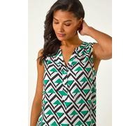 Roman Originals Sleeveless Shirt for Women UK Ladies Vest Tank Top Summer Smart Blouse Stretchy Jersey T-Shirt Casual Spring Holiday Party Beach Vacation Notch Neck - Green Noir - Size 12