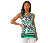Roman Geo Print Border V-Neck Vest In Green Green 14