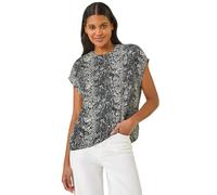 Roman Geo Print Bubble Hem Top In Black Black 16