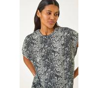 Roman Originals Snake Print Bubble Hem Top for Women UK - Ladies Spring Summer Blouson Round Neckline Comfy Soft Evening Vacation Work Party Night Out Everyday - Black Snake - Size 10