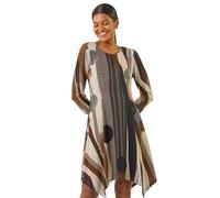 Roman Geo Print Hanky Hem Stretch Dress In Tan Tan 18