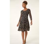 Geo Print Lace Stretch Dress Roman Black 20