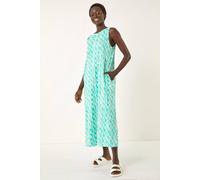 Roman Originals Geo Print Pocket Midi Dress for Women UK - Ladies Everyday Holiday Spring Summer Round Neckline Comfy Soft Evening Vacation Work Party - Mint - Size 18