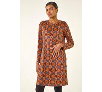 Roman Originals Tunic Dress with Pockets for Women UK Ladies Swing Fit & Flare Skater Slouch Stretchy Casual Smart Winter Jersey Pull On Work Office 3/4 Long Sleeves - Dark Orange - Size 16