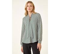 Roman Women's Geo Print Tie Front Tunic Top in Green | Size: 18 Roman Green 18