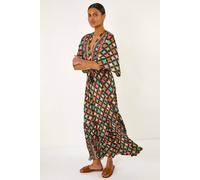 Roman Geo Print V-Neck Frill Maxi Dress Multi 16