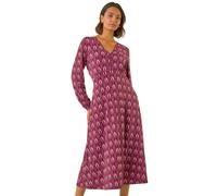 Roman Geo Print V-Neck Stretch Midi Dress In Red Red 18