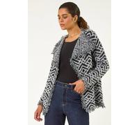 Roman Geometric Fringe Collared Cardigan In Black Black 10