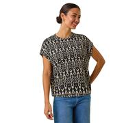 Roman Geometric Ikat Print Bubble Hem Top In Black Black 10