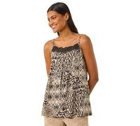 Roman Geometric Lace Trim Cami Top for Women UK - Ladies Spring Everyday Summer Holiday Square Neckline Comfy Sleeveless Soft Strappy Shirt Day Out Blouses - Black - Size 18