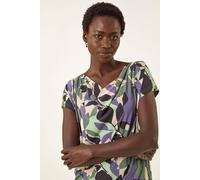 Geometric Leaf Print Cowl Neck Top Roman Green 10