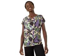 Roman Geometric Leaf Print Cowl Neck Top In Green Green 20