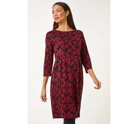 Roman Originals Shift Dress with Pockets for Women UK - Ladies Summer Autumn Winter Smart Casual Work Short 3/4 Sleeve Tunic Knee Length Pleated Gathered Waist Tea Loose - Red Black - Size 18