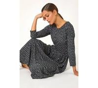 Roman Originals Maxi Dress with Pockets for Women UK Ladies Stretchy Jersey Midi Elasticated Gathered High Waist Skater Swing Fit Flare Office Work Smart Casual Boho - Grey - Size 12