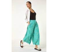 Roman Originals Geometric Print Cullotte Trousers for Women UK - Ladies Everyday Holiday Spring Summer Comfy Soft Evening Vacation Work Party - Mint - Size 14