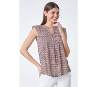 Roman Geometric Print Frill Blouse In Red Red 10