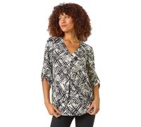 Roman Geometric Print Pleat Front Top In Ivory Ivory 20