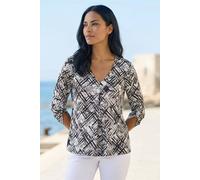 Roman Originals Leaf V Neck Stretch Jersey Top for Women UK Ladies Pleated Shirt Notch V Neck Blouse Summer Tunic Spring Pull-On Soft Evening Holiday Work Party Everyday - Ivory - Size 20