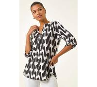 Roman Geometric Print Stretch Blouse In Black Black 14