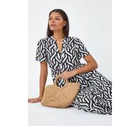 Roman Originals Shirt Dress for Women UK- Ladies Short Sleeve Sleeveless Belted Collared Midi Maxi Summer Spring Smart Casual Button Evening Office A Line Swing Skater - Black & Ivory - Size 20