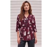 Roman Women's Geometric Puff Print Zip Top in Red | Size: 16 Roman Red 16