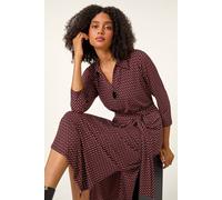 Roman Originals Shirt Dress for Women UK- Ladies Long Sleeve Belted Collared Midi Maxi Winter Autumn Smart Casual Button Through Evening Office A Line Swing Skater - Red Black - Size 20