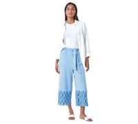 Roman Gingham Cotton Broderie Cropped Trousers In Blue Blue 12
