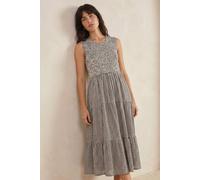 Roman Gingham Shirred Midi Dress In Black Black
