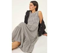 Roman Women's Gingham Shirred Midi Dress in Black | Size: 18 Roman Black 18