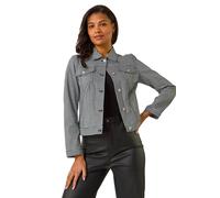 Roman Originals Stretch Jacket for Women UK - Ladies Denim Jean Summer Coat Bengaline Casual Smart Utility Trucker Biker Fitted Classic Work Spring Soft Vintage - Black & White - Size 20