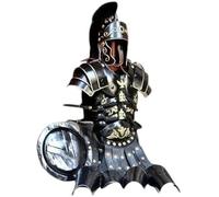 Roman Gladiator Black Muscle Armor Costume Full Set with Helmet Arm & Leg Guards Shoulder Plates & Shield Lightweight Comfortable Costume for LARP Cosplay & Halloween And Decor Use
