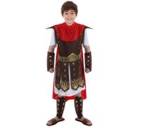 Roman Gladiator Costume for Boys - Kids Ancient Warrior Outfit with Tunic, Red Cape & Brown Armor Vest - Halloween Costumes, Cosplay & School Play (5-6 years)