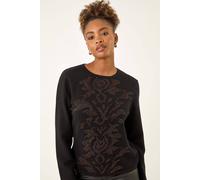 Roman Women's Glitter Embossed Knit Top in Black | Size: 20
