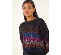 Roman Fluffy Yarn Jumper for Women UK Ladies Thick Sweater Warm Cosy Chunky Knitted Pullover Winter Furry Casual Smart Textured Everyday Cuddly Soft Knitwear - Black - Size 16