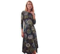 Roman Hanky Hem Swing Dress with Pockets for Women UK Ladies Asymmetric Hemline Stretch Jersey 3/4 Sleeve Winter Smart Casual Work Office Knee Length Tunics - Green & Black - Size 16