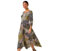 Roman Hanky Hem Swing Dress with Pockets for Women UK Ladies Asymmetric Hemline Stretch Jersey 3/4 Sleeve Winter Smart Casual Work Office Knee Length Tunics