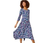 Roman Hanky Hem Swing Dress with Pockets for Women UK Ladies Asymmetric Hemline Stretch Jersey 3/4 Sleeve Winter Smart Casual Work Office Knee Length Tunics - Pink - Size 18