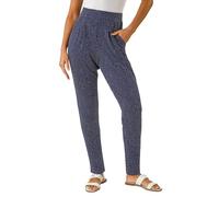 Roman Harem Trousers for Women UK Ladies Aladdin Ali Baba Jersey Stretch Pants Low Crotch Peg Pull On Office Casual Work Interview Tapered Narrow Boho Baggy Silky - Navy - Size 18