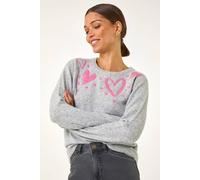 Roman Women's Heart Detail Knit Jumper in Grey | Size: 20 Roman Grey 20
